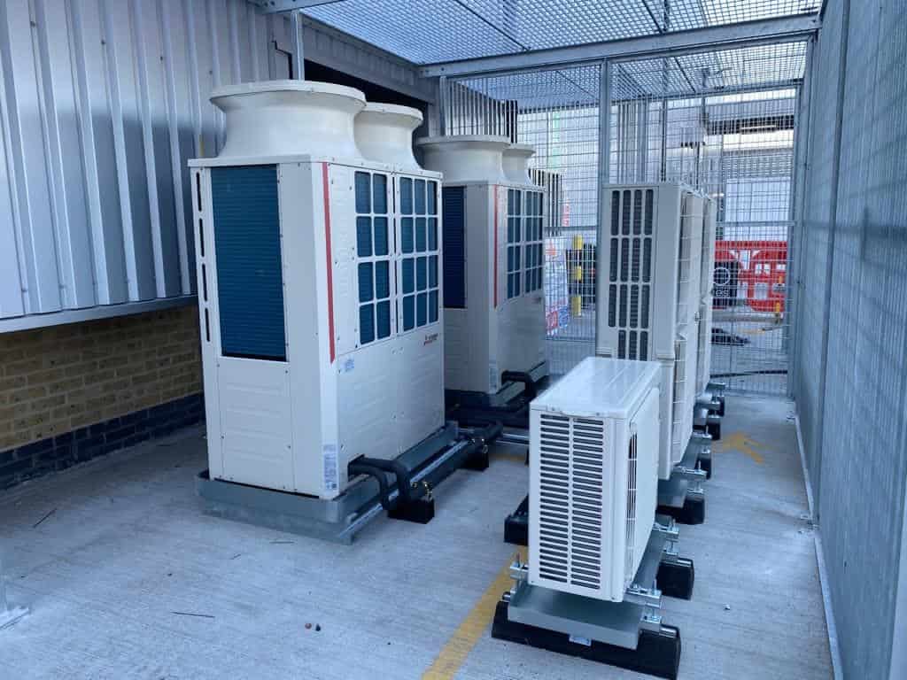 Commercial HVAC, heating an cooling system installation.