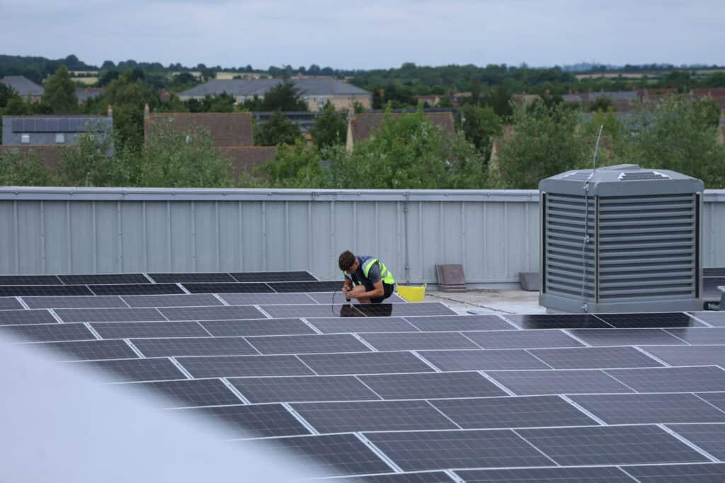 Working on the solar PV wiring