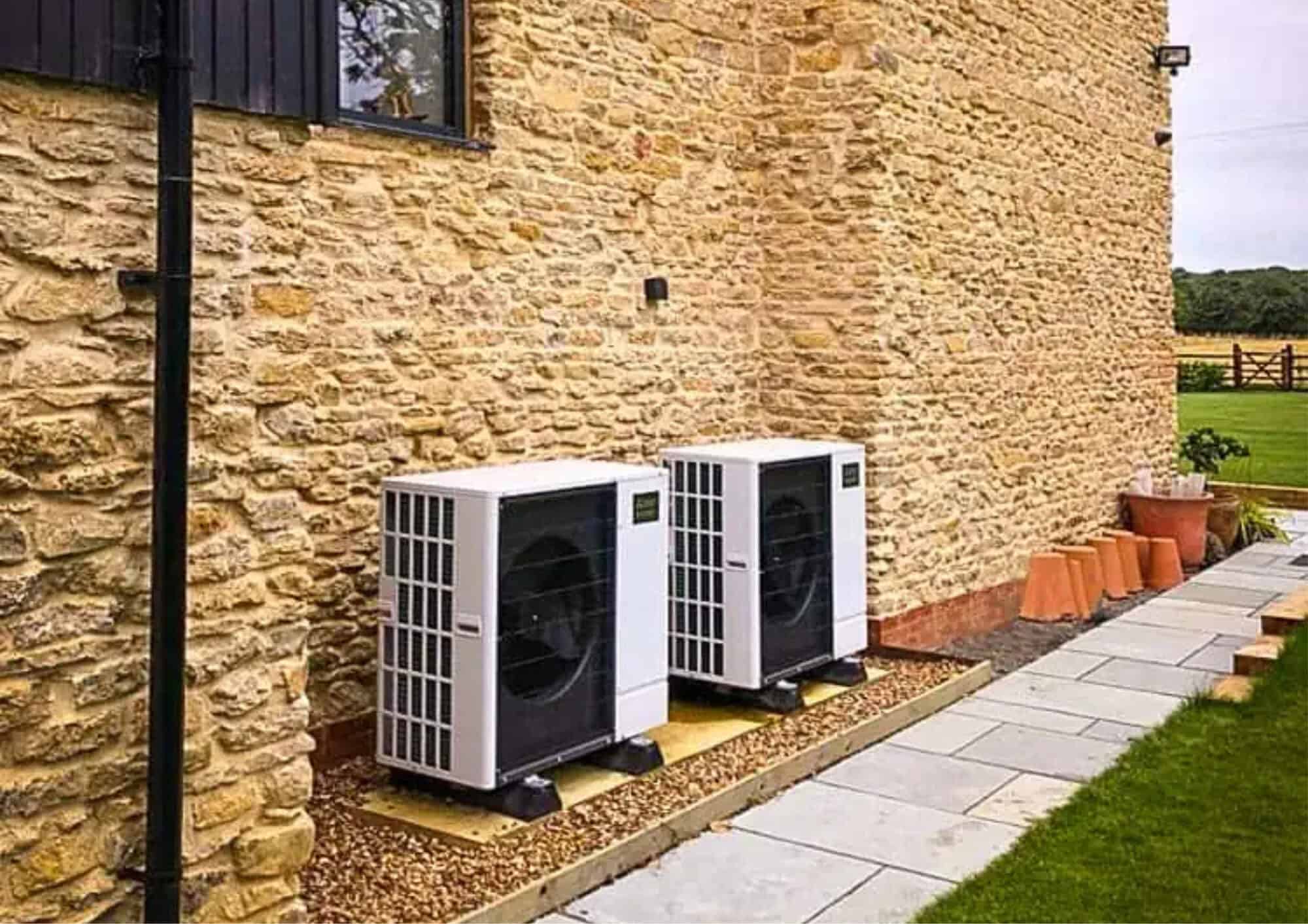 2 unit Mitsubishi Ecodan heat pump installation at a house.