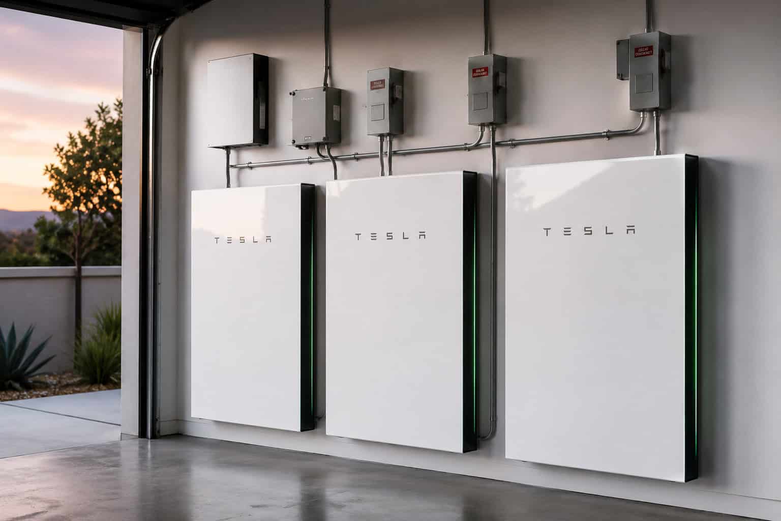3 Tesla powerwall 3 installed in a building.