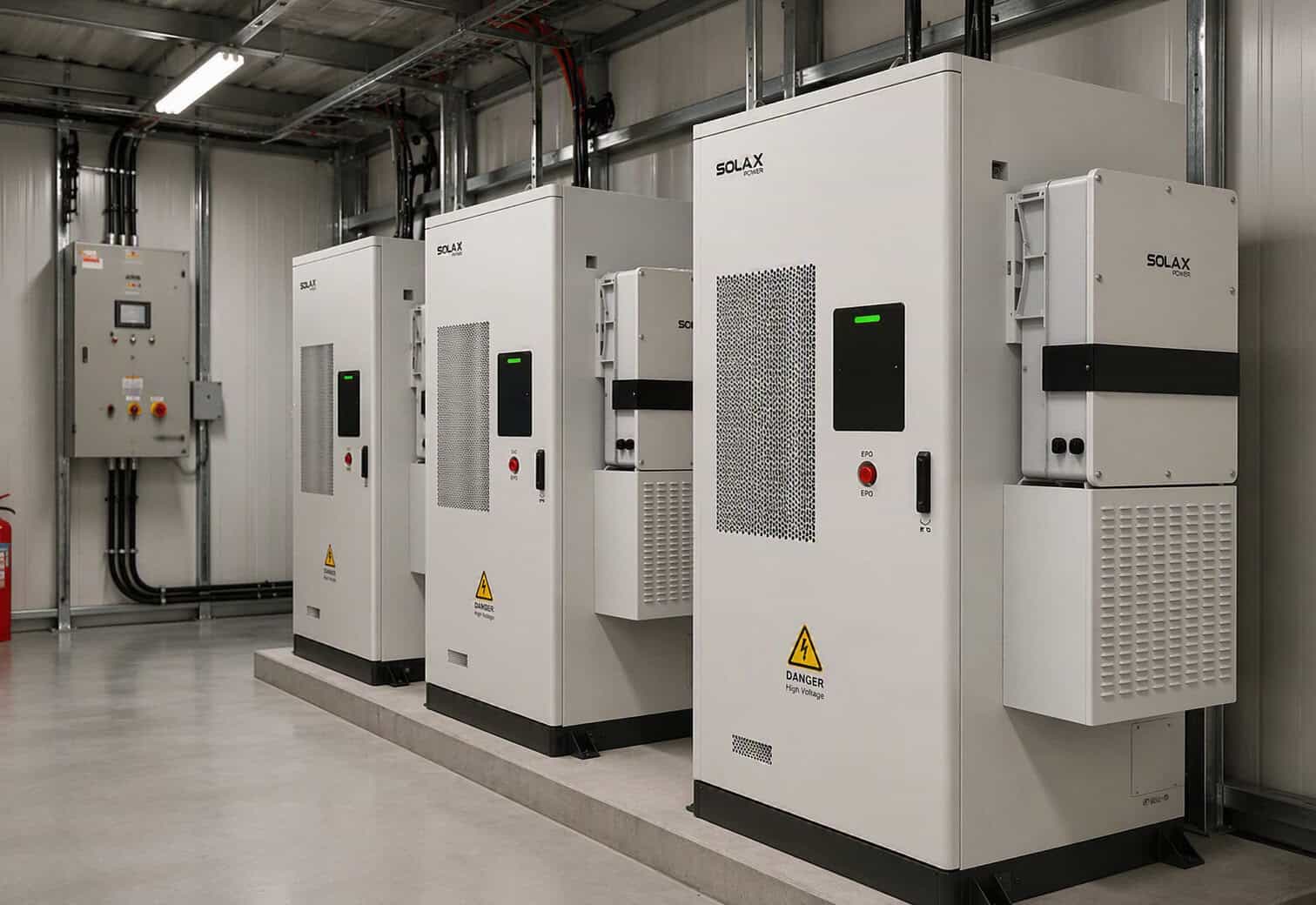 A indoor battery storage installation using 3 SolaX commercial battery's.